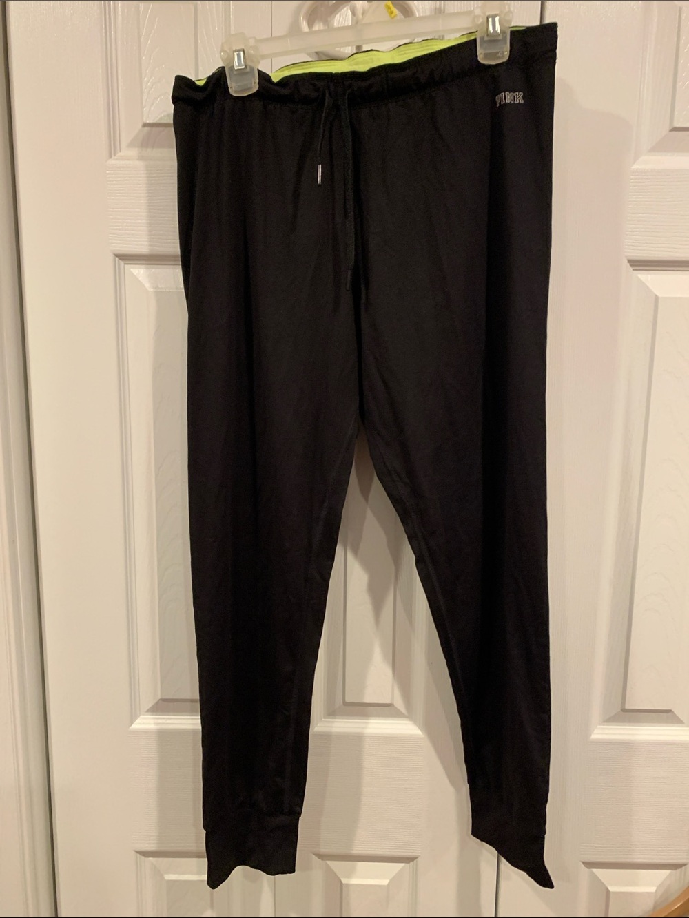 PINK Victoria's Secret Black Joggers with Lime Waistband Accent